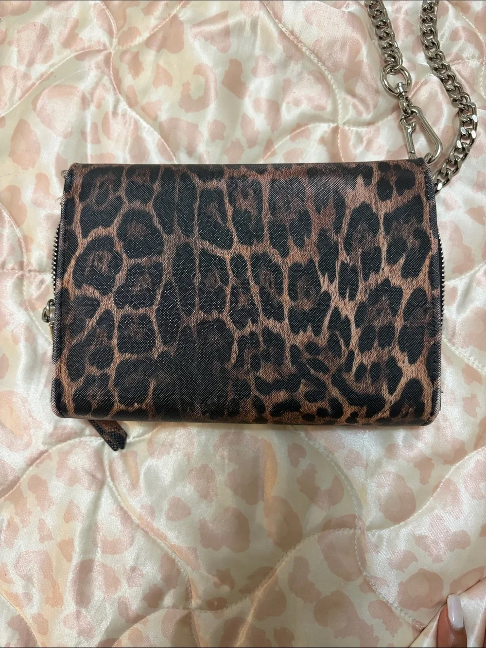 Steve Madden Brown Leopard Print Crossbody with Silver Logo